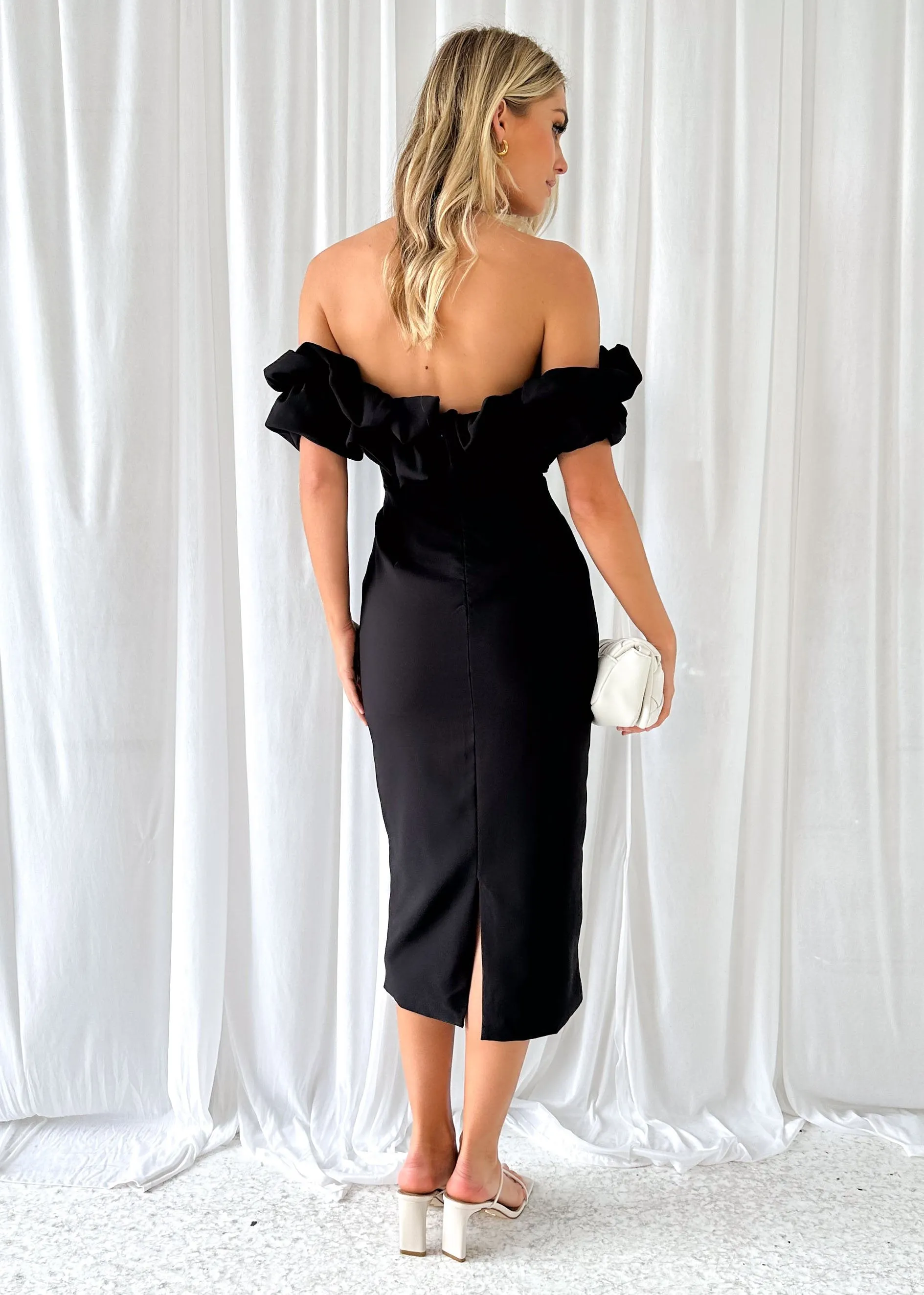 Nalini Off Shoulder Midi Dress - Black sold by Gingham & Heels product image thumbnail 5