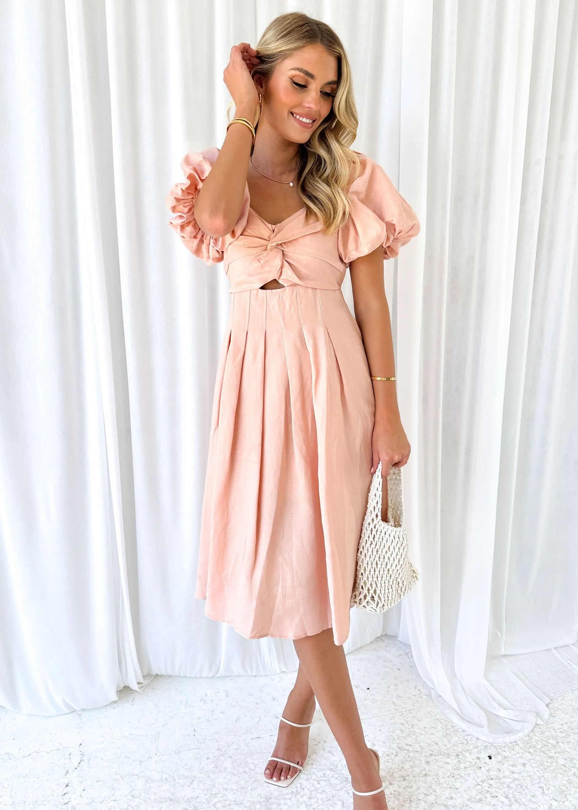 Tista Off Shoulder Midi Dress - Peach sold by Gingham & Heels product image thumbnail 2
