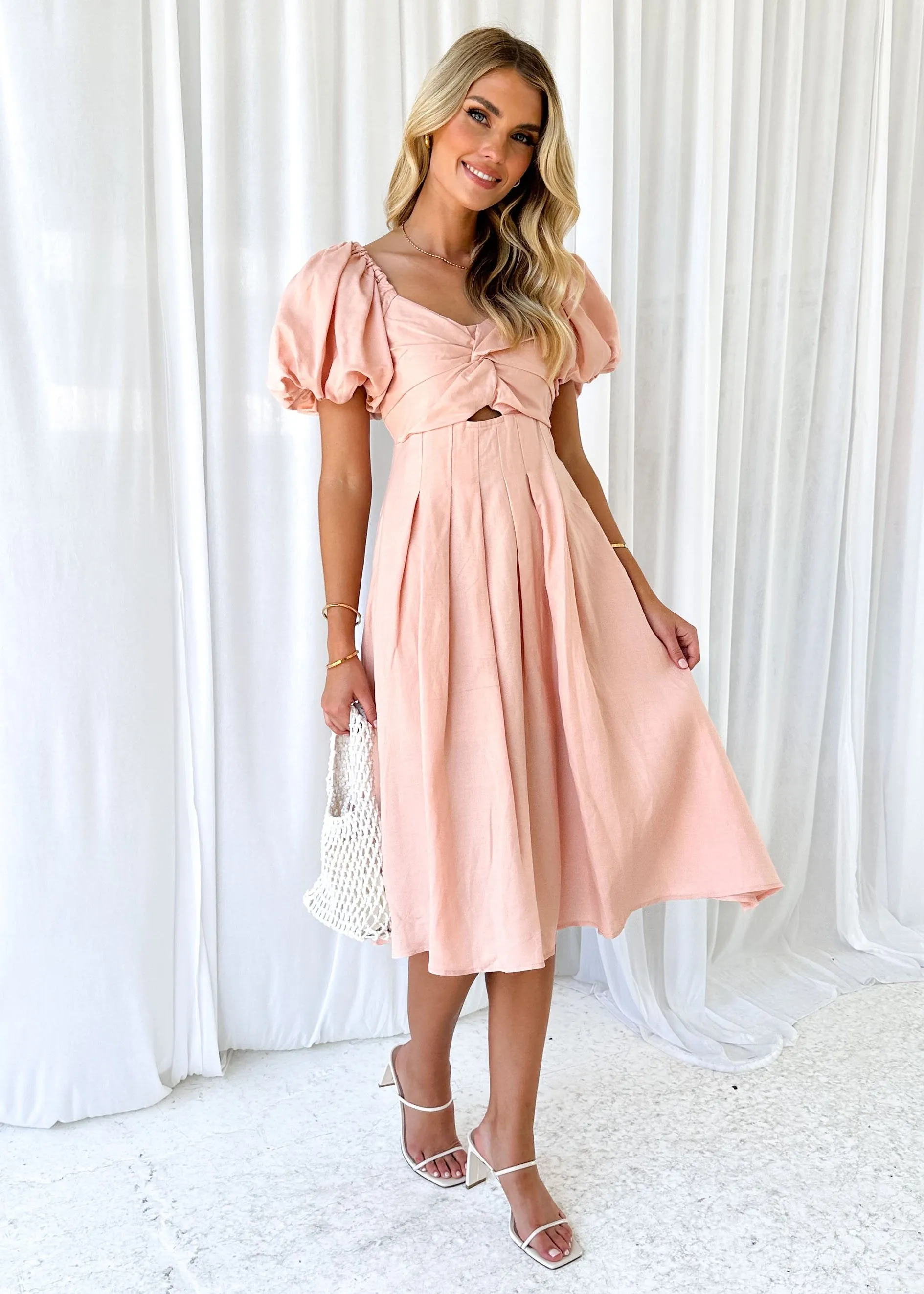 Tista Off Shoulder Midi Dress - Peach sold by Gingham & Heels product image thumbnail 3