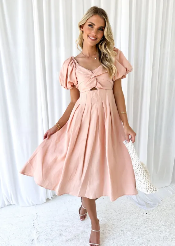 Tista Off Shoulder Midi Dress - Peach sold by Gingham & Heels