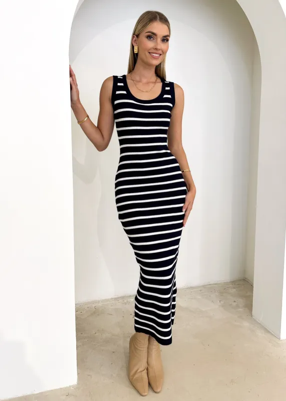 Stella Knit Maxi Dress - Navy Stripe sold by Gingham & Heels