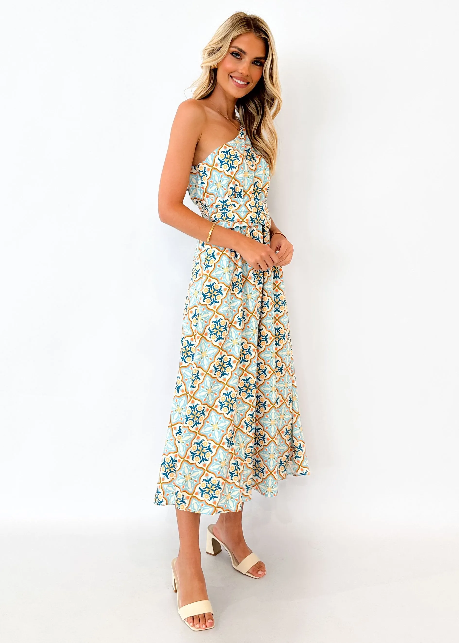 Oara One Shoulder Maxi Dress - Moroccan Tile sold by Gingham & Heels product image thumbnail 4