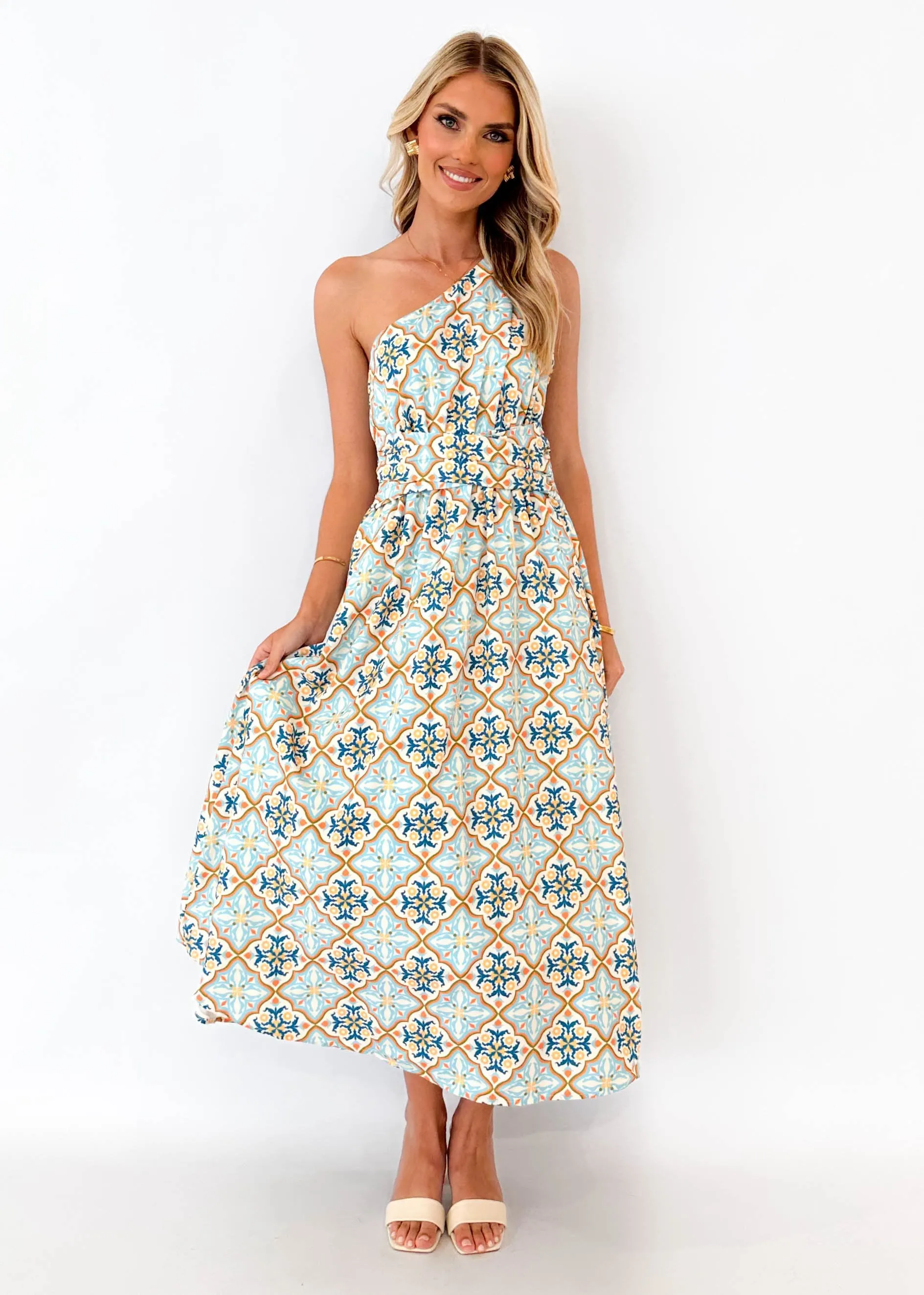 Oara One Shoulder Maxi Dress - Moroccan Tile sold by Gingham & Heels product image thumbnail 3
