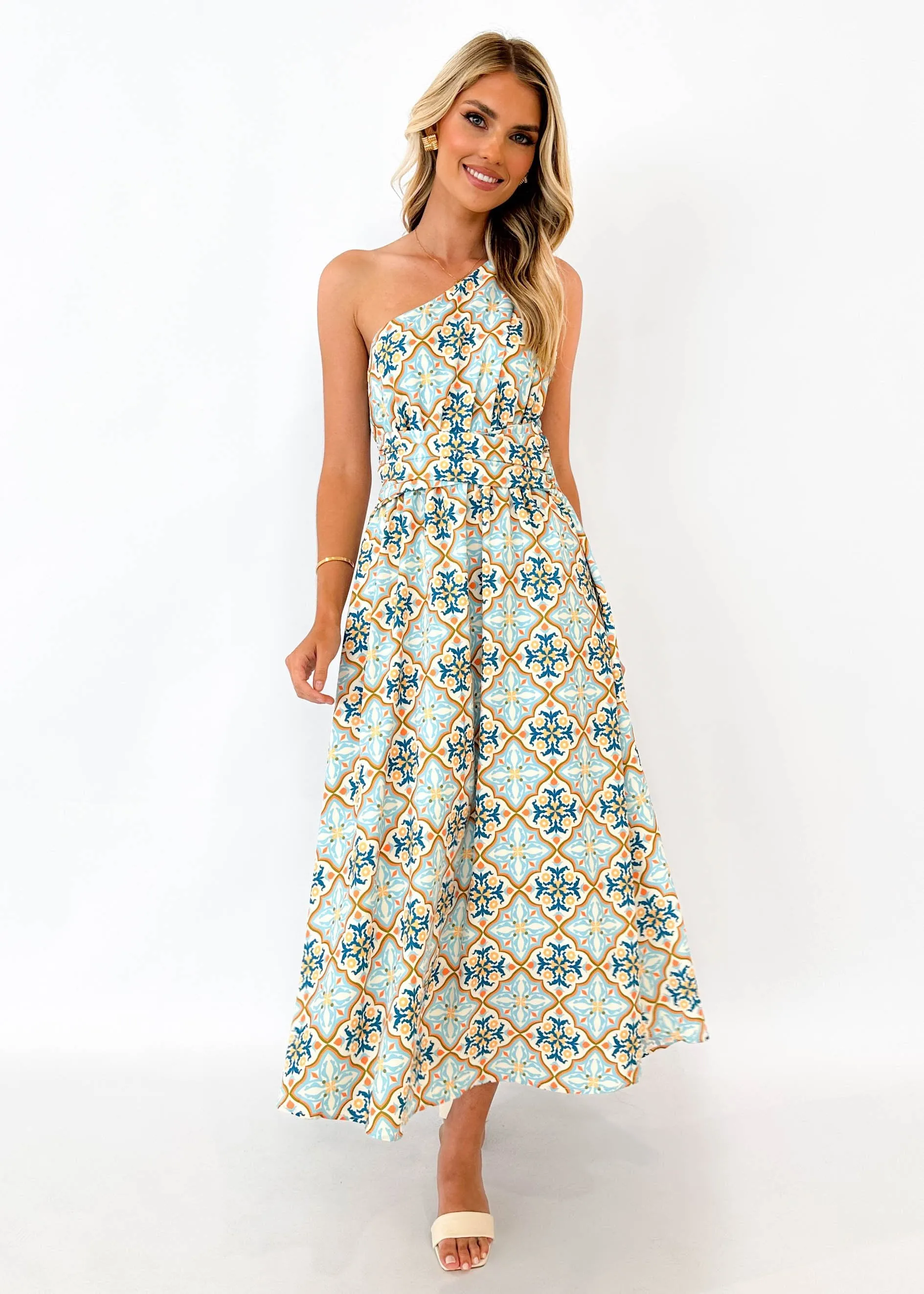 Oara One Shoulder Maxi Dress - Moroccan Tile sold by Gingham & Heels product image thumbnail 2