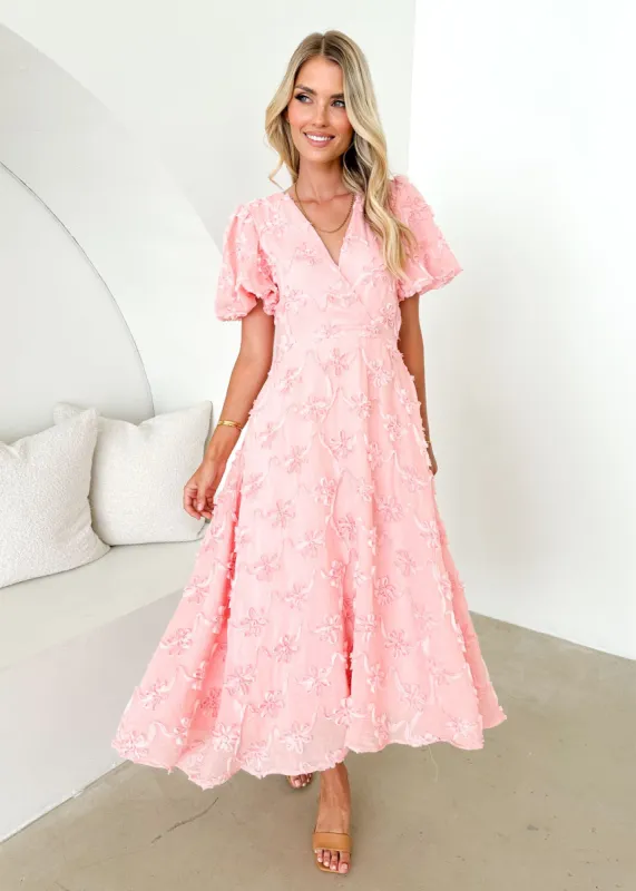 Marie Midi Dress - Pink sold by Gingham & Heels