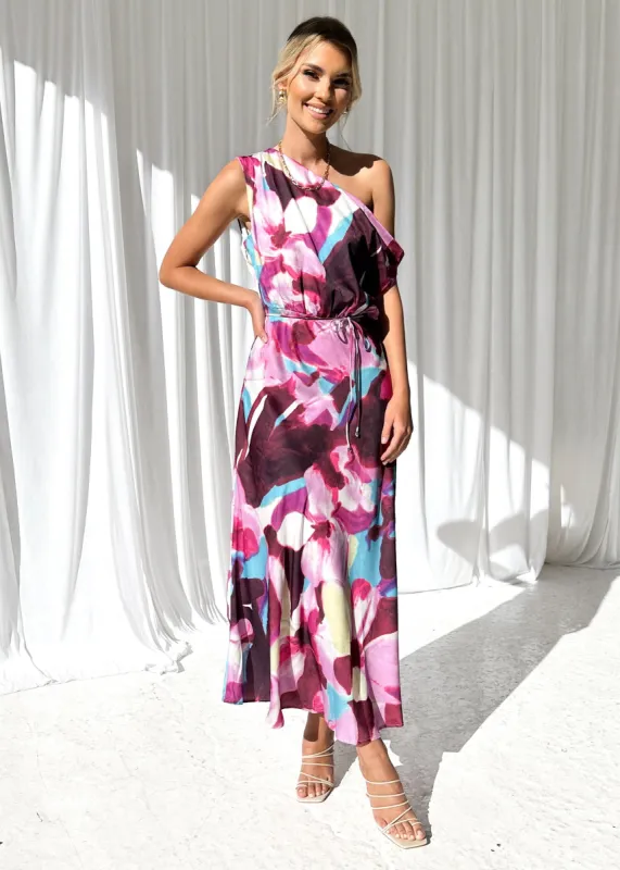 Larose Midi Dress - Plum Tie Dye sold by Gingham & Heels