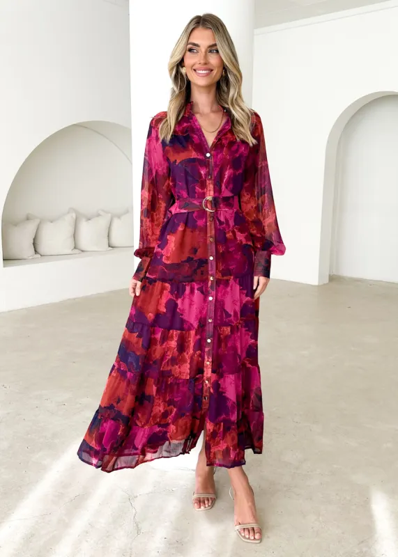 Anabella Maxi Dress - Plum Splash sold by Gingham & Heels