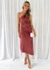 Dacer One Shoulder Midi Dress - Wine sold by Gingham & Heels