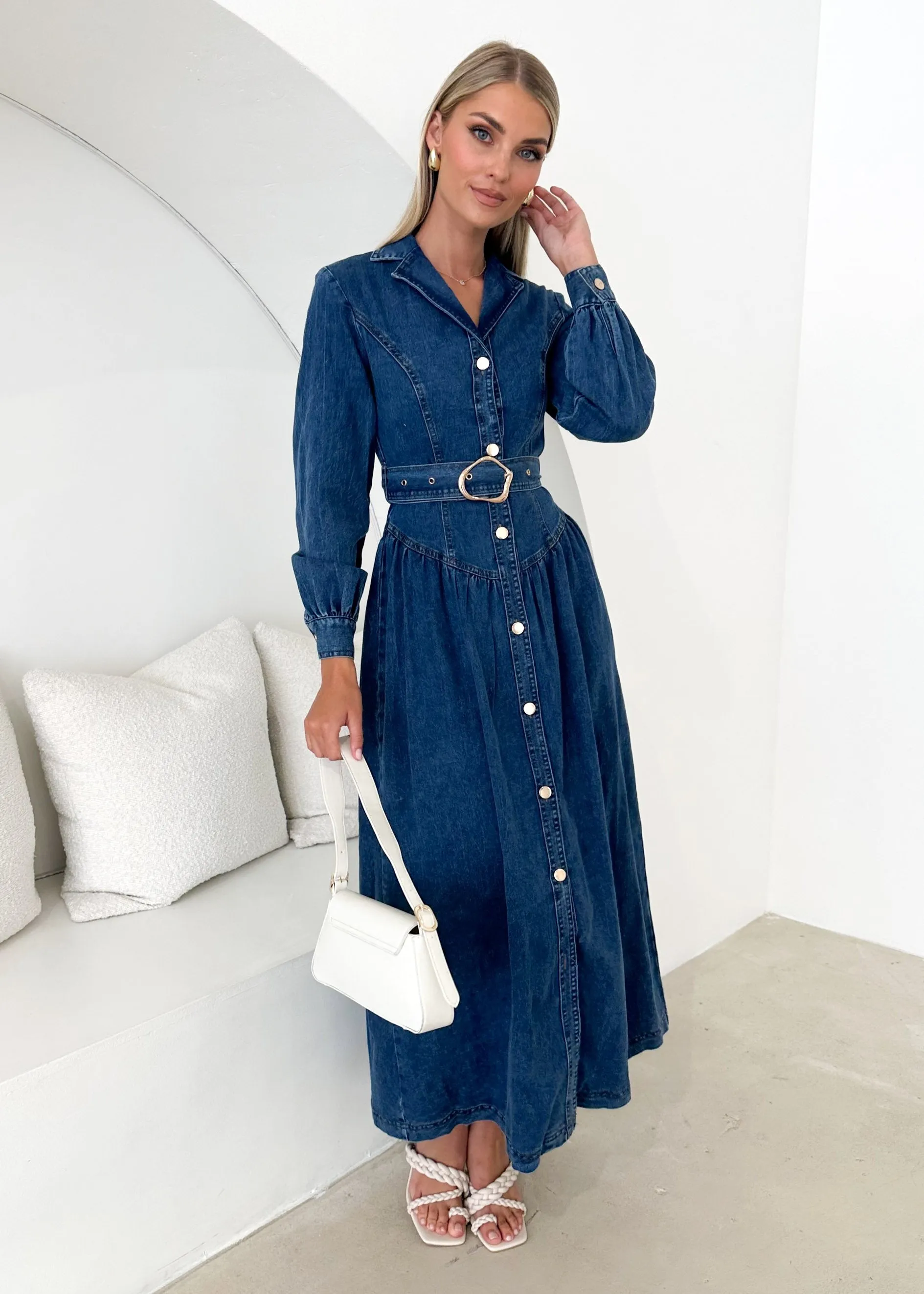 Dazer Denim Maxi Dress - Dark Blue sold by Gingham & Heels