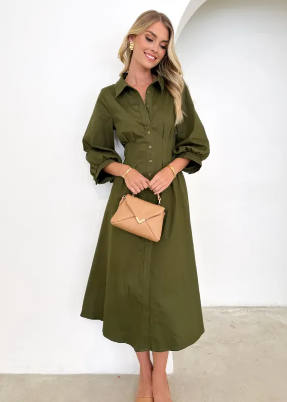 Kourt Midi Dress - Khaki sold by Gingham & Heels