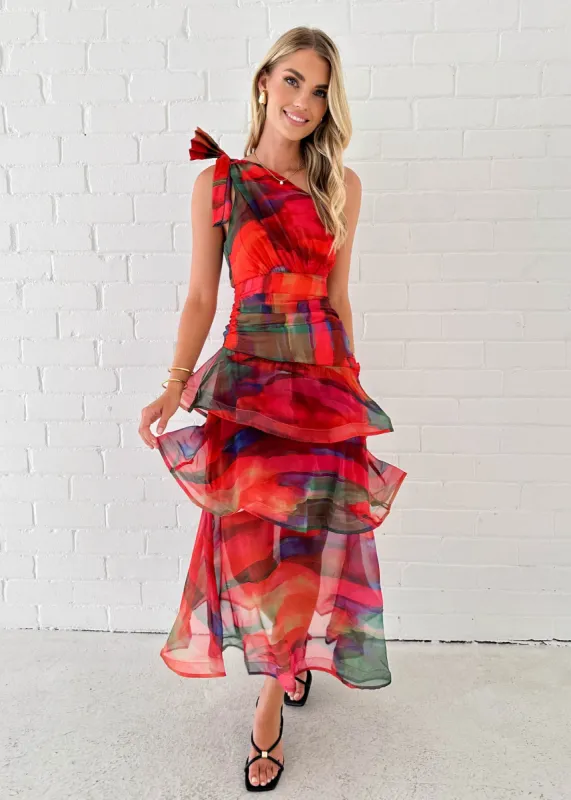 Bailee One Shoulder Midi Dress - Sangria sold by Gingham & Heels