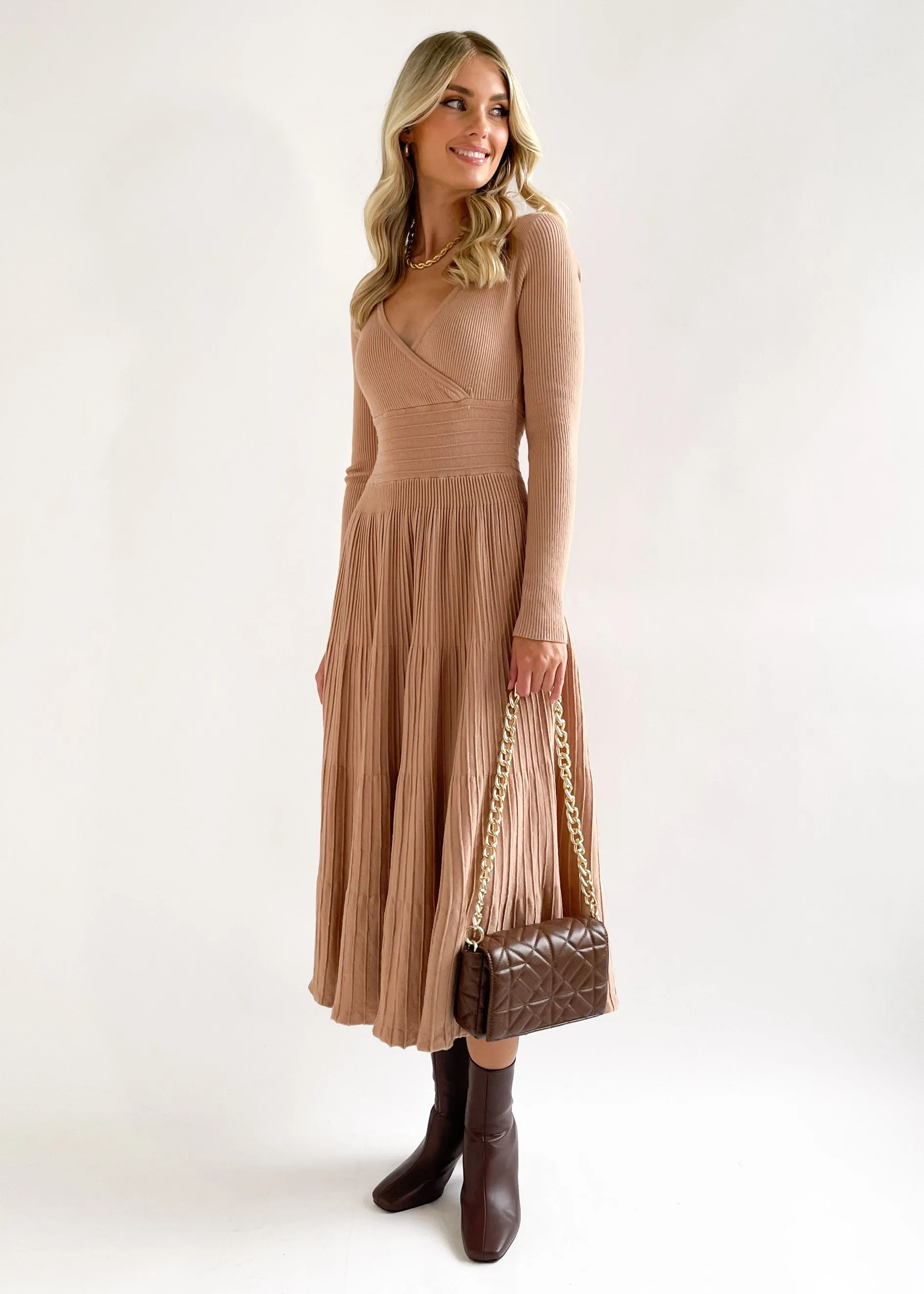 Alise Knit Midi Dress - Camel sold by Gingham & Heels product image thumbnail 4