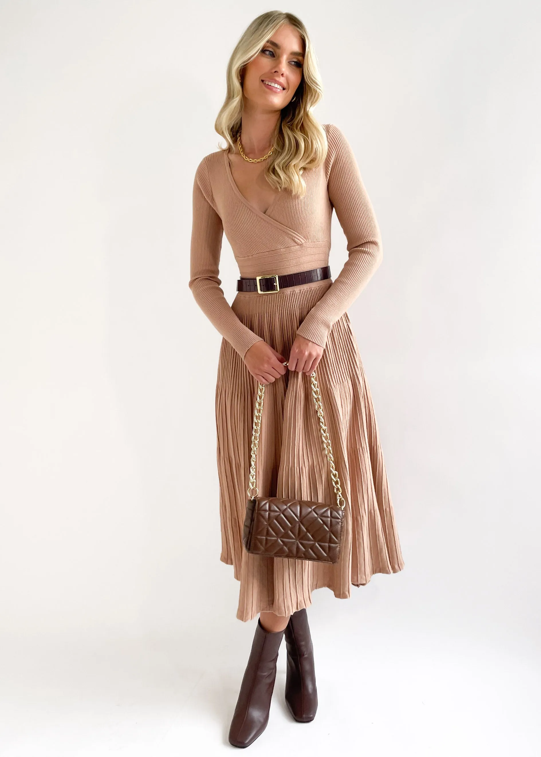 Alise Knit Midi Dress - Camel sold by Gingham & Heels product image thumbnail 3