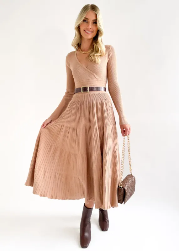Alise Knit Midi Dress - Camel sold by Gingham & Heels