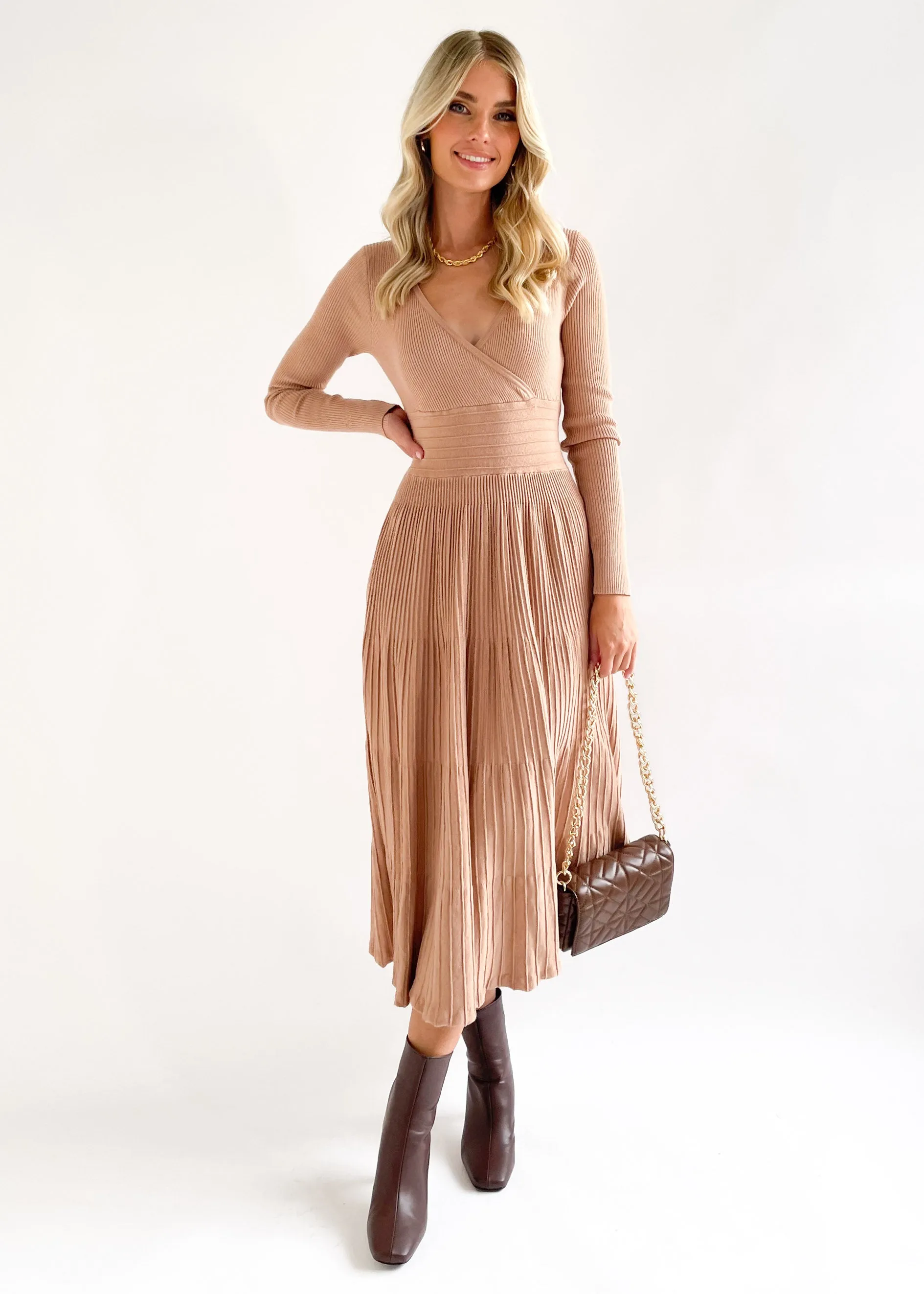 Alise Knit Midi Dress - Camel sold by Gingham & Heels product image thumbnail 2