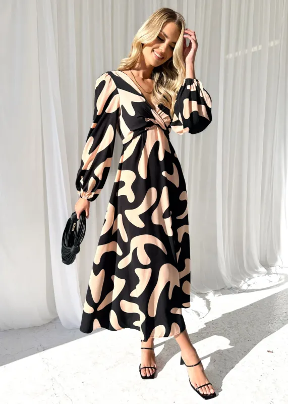 Aubria Midi Dress - Peach Vacation sold by Gingham & Heels