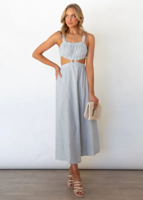 Kyra Cut Out Midi Dress - Blue Stripe sold by Gingham & Heels