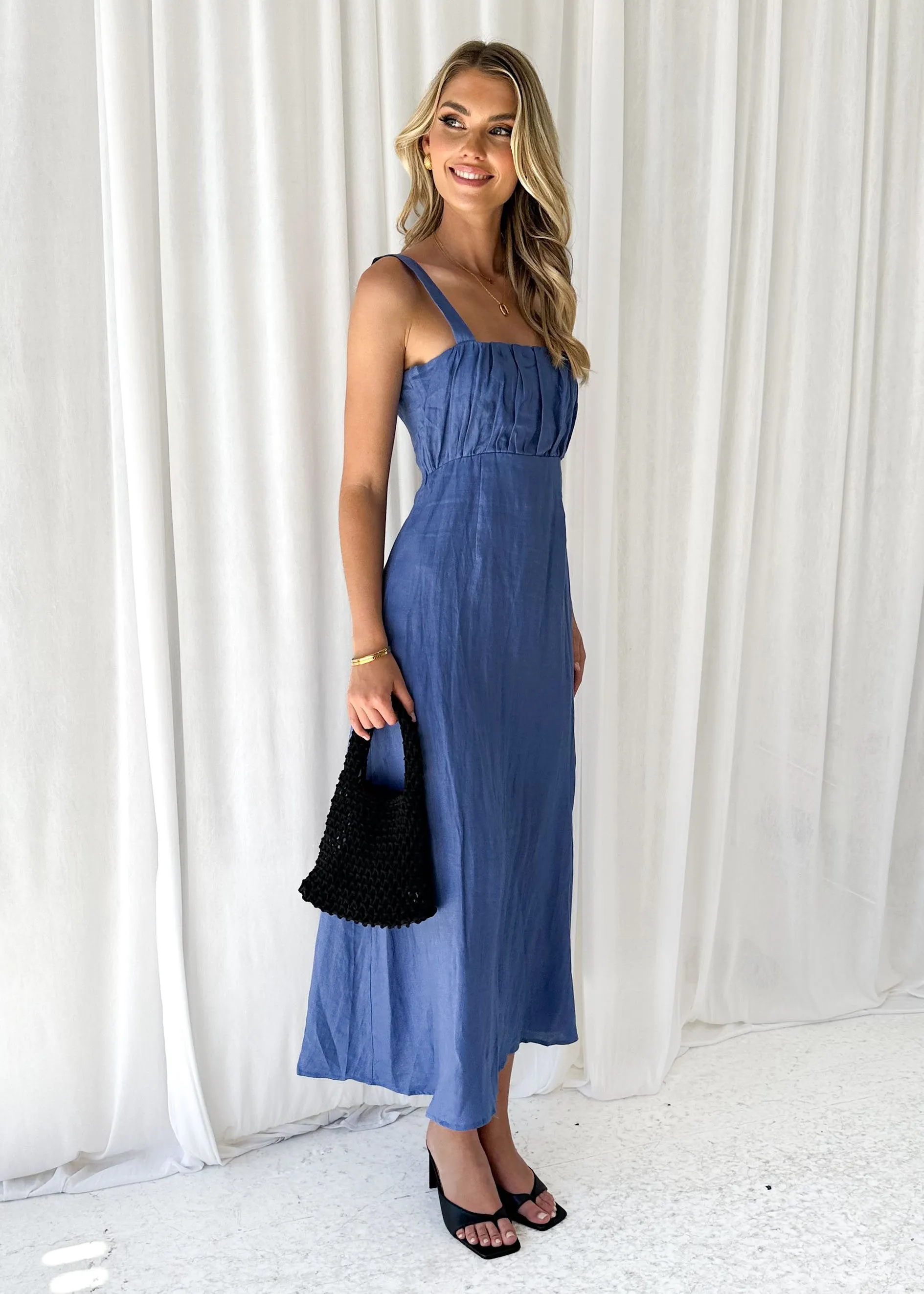 Pelma Linen Midi Dress - Cornflower Blue sold by Gingham & Heels product image thumbnail 4
