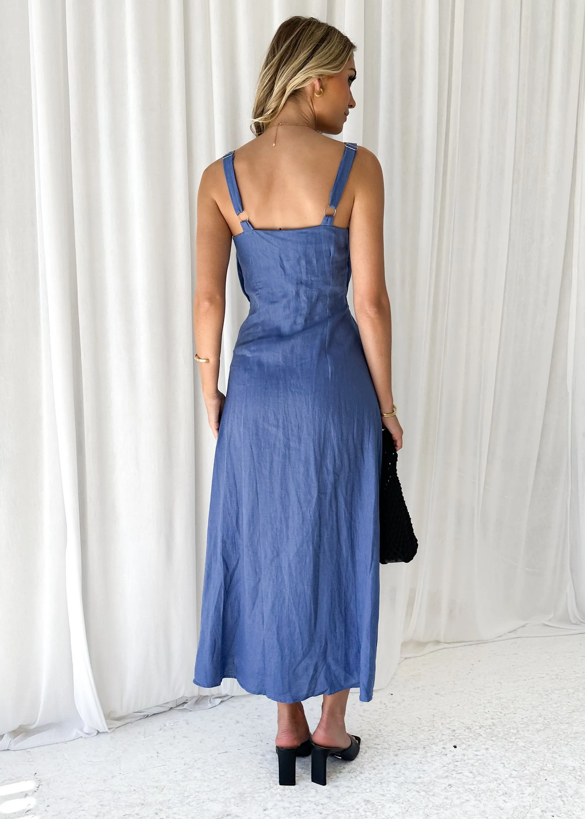 Pelma Linen Midi Dress - Cornflower Blue sold by Gingham & Heels product image thumbnail 5
