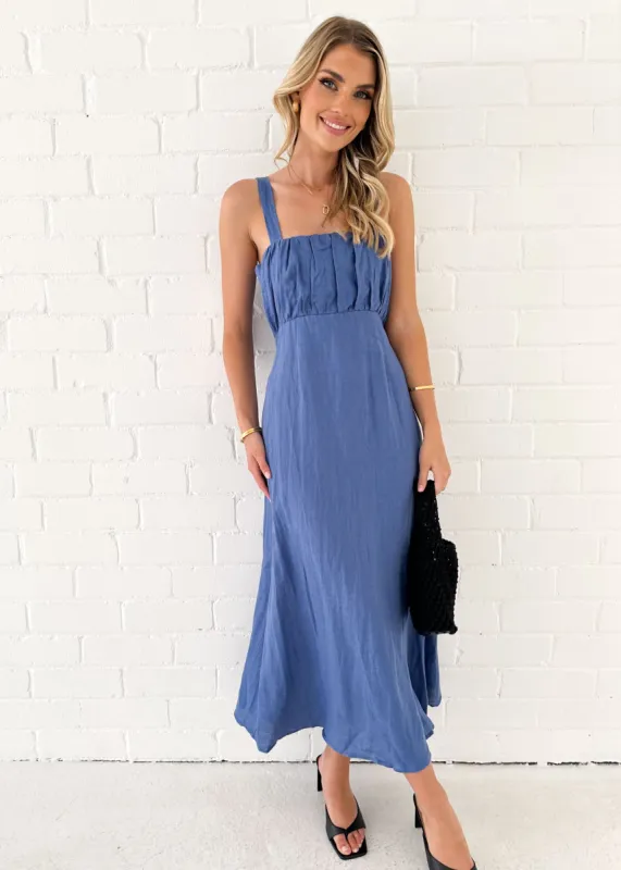 Pelma Linen Midi Dress - Cornflower Blue sold by Gingham & Heels