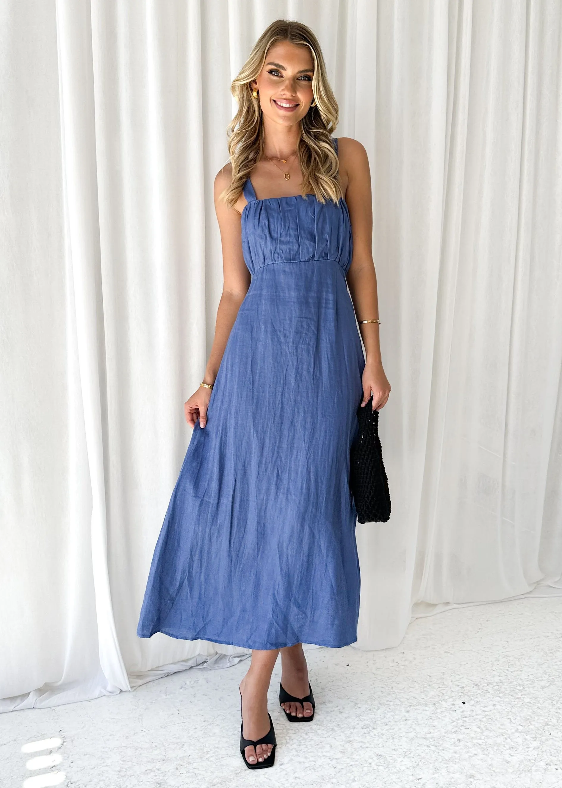 Pelma Linen Midi Dress - Cornflower Blue sold by Gingham & Heels product image thumbnail 3