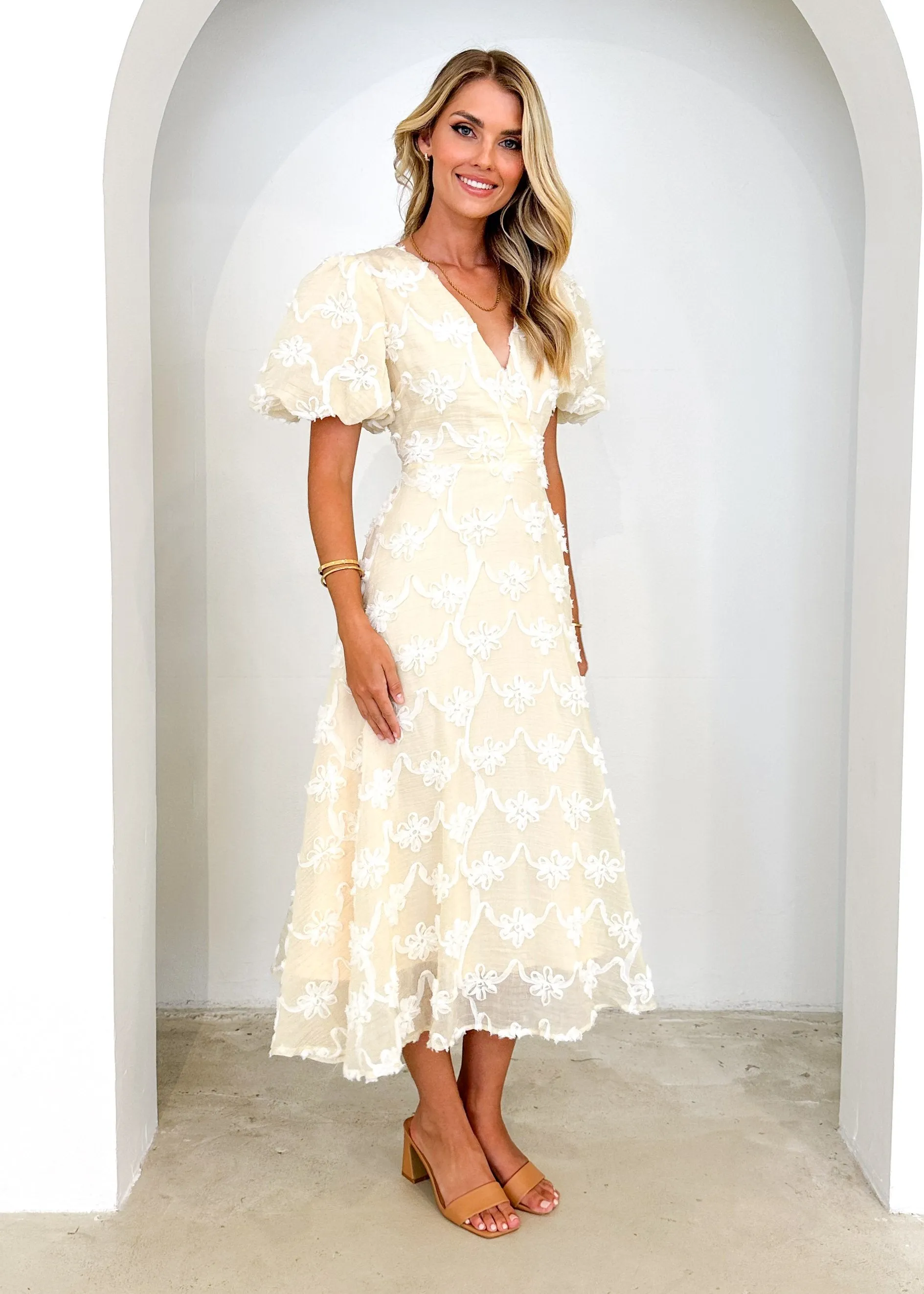 Marie Midi Dress - Cream sold by Gingham & Heels product image thumbnail 4
