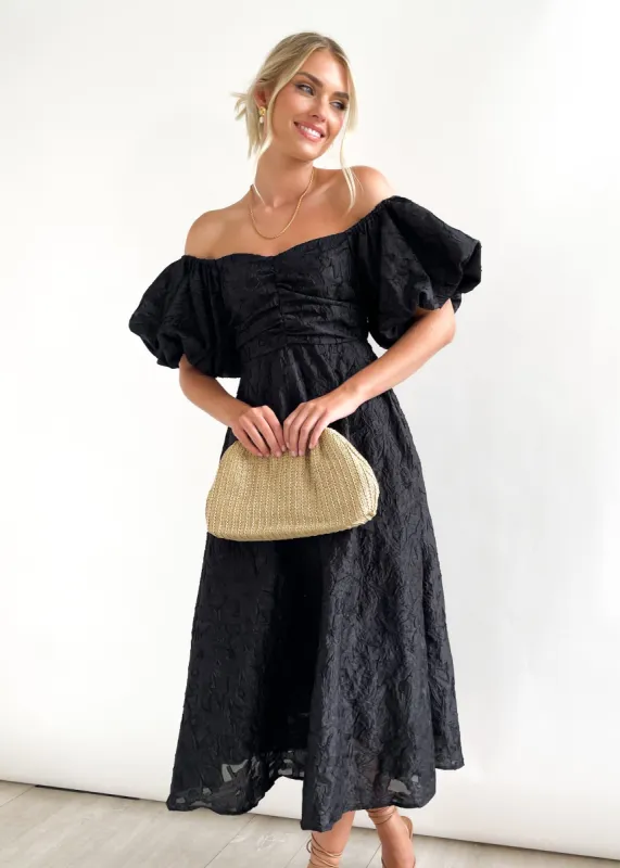 Sienni Off Shoulder Midi Dress - Black sold by Gingham & Heels