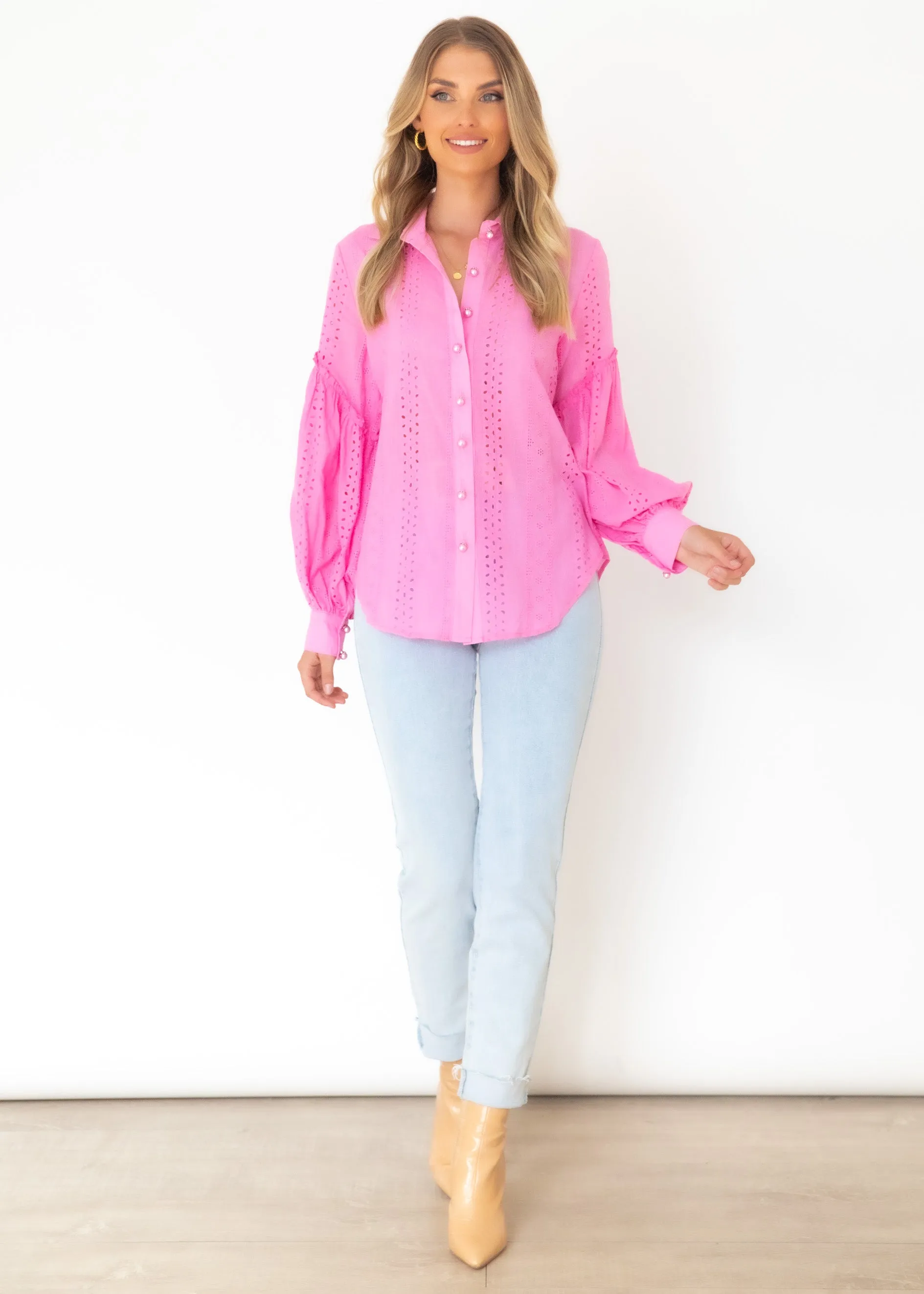Charley Shirt - Pink Anglaise sold by Gingham & Heels product image thumbnail 2