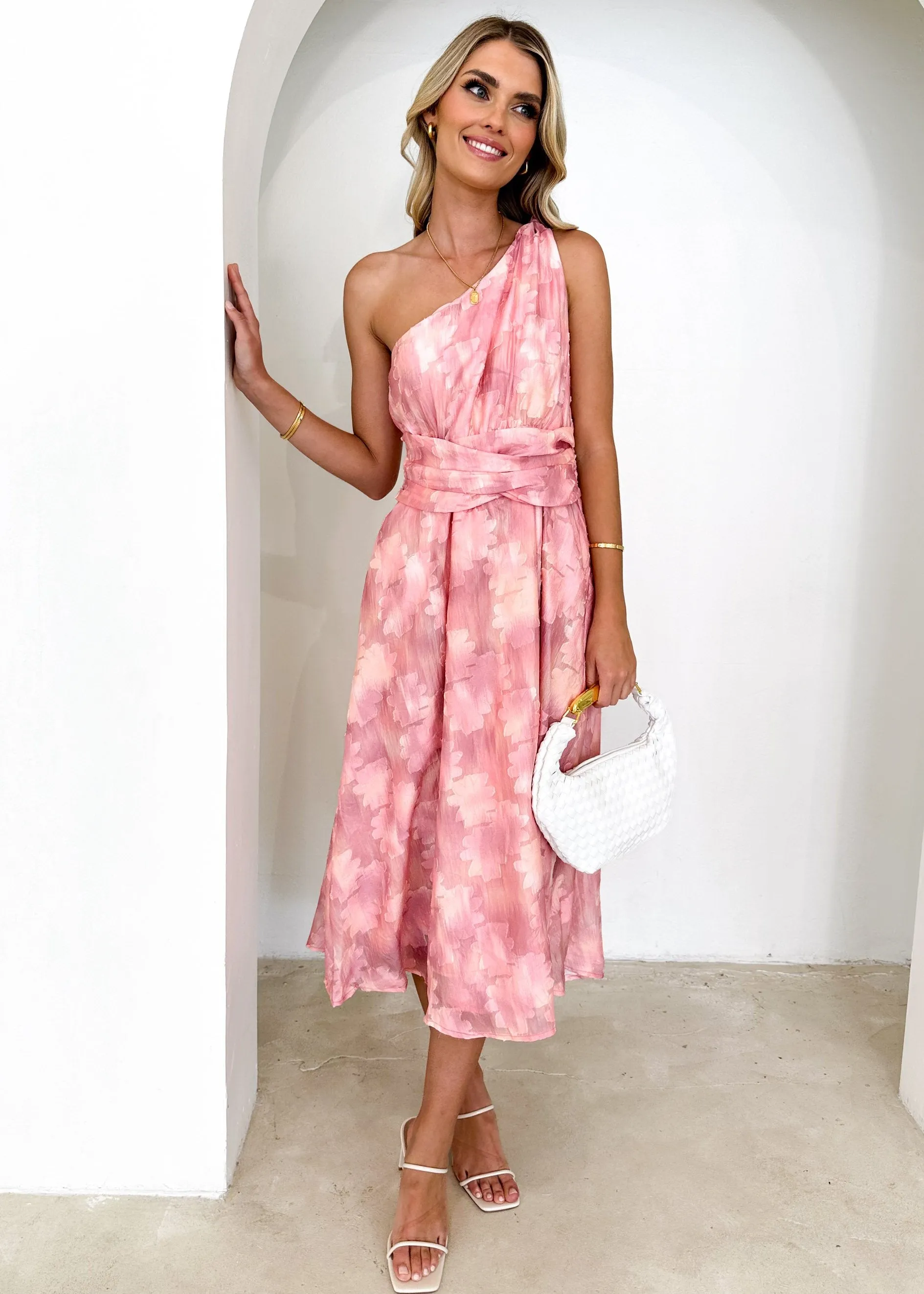 Gellina One Shoulder Midi Dress - Peach sold by Gingham & Heels product image thumbnail 3