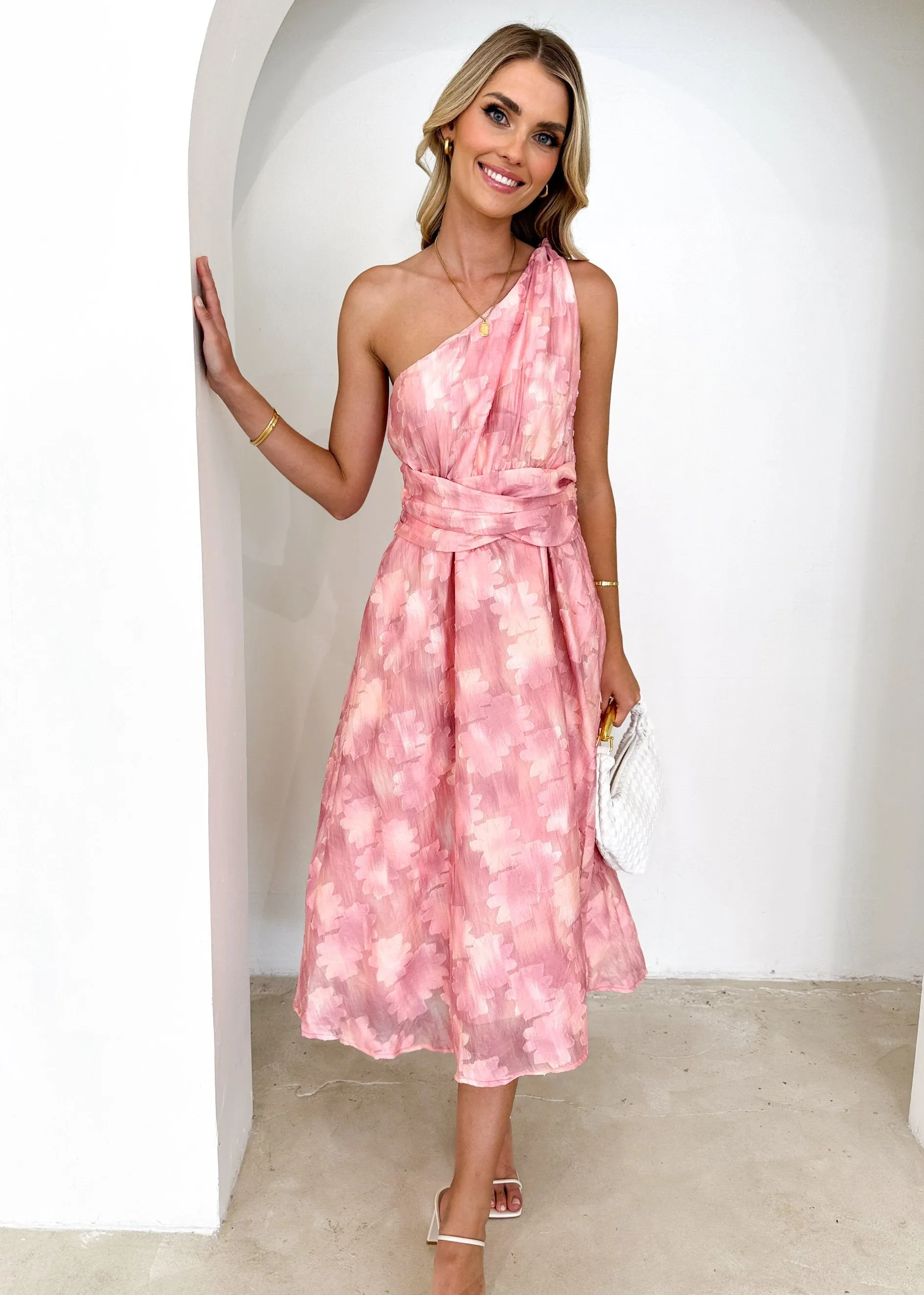 Gellina One Shoulder Midi Dress - Peach sold by Gingham & Heels product image thumbnail 5