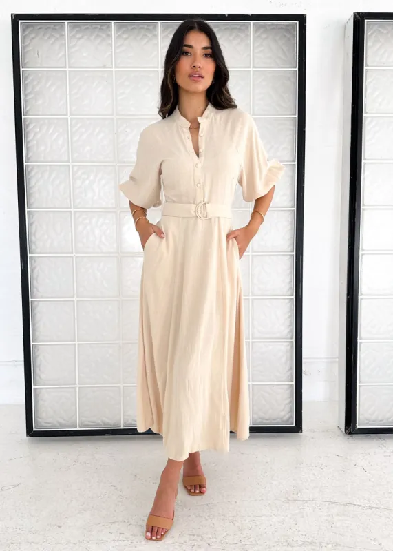 Henley Midi Dress - Beige sold by Gingham & Heels