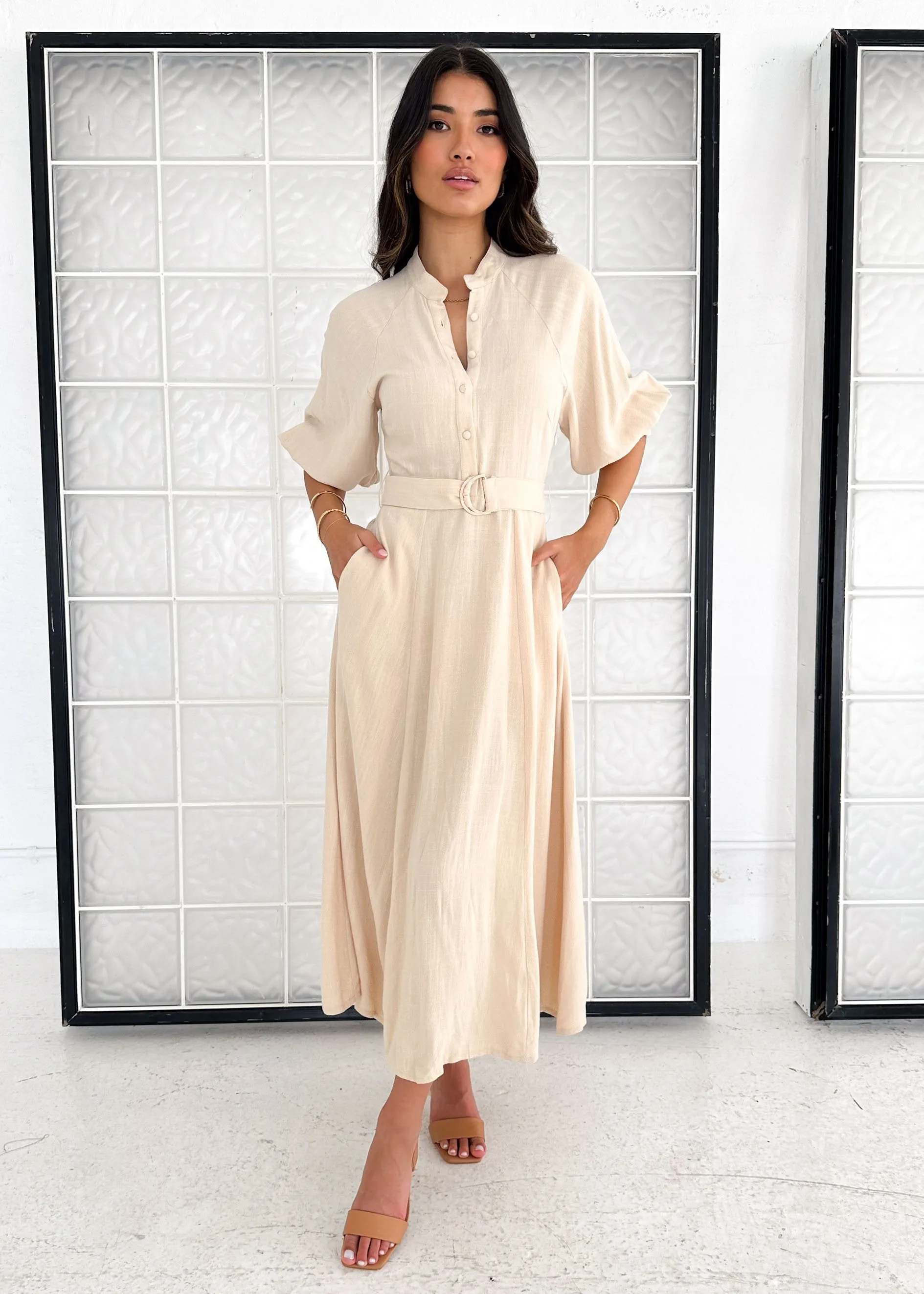 Henley Midi Dress - Beige sold by Gingham & Heels