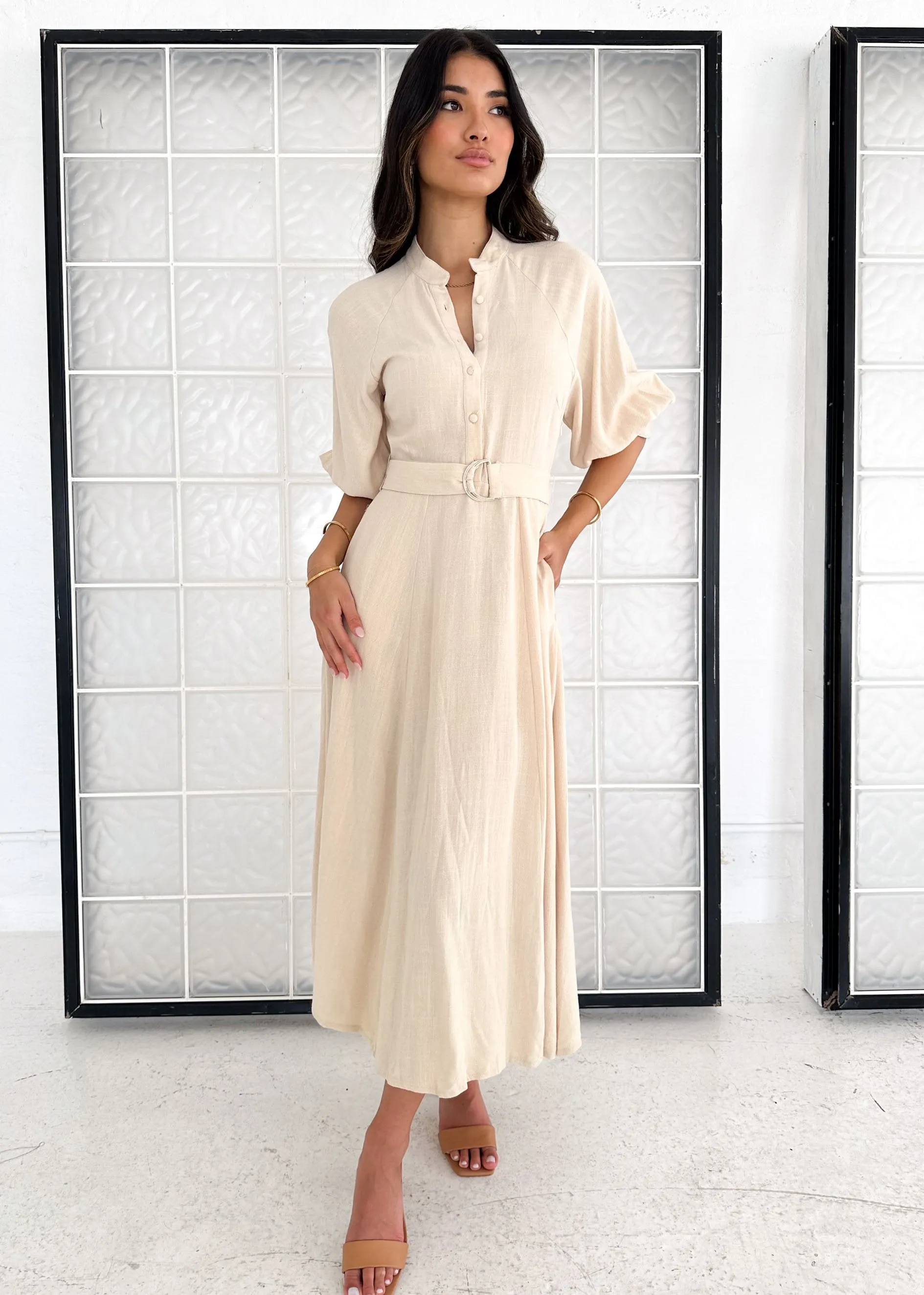 Henley Midi Dress - Beige sold by Gingham & Heels product image thumbnail 2