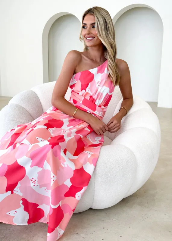 Oara One Shoulder Maxi Dress - Pink Floral sold by Gingham & Heels