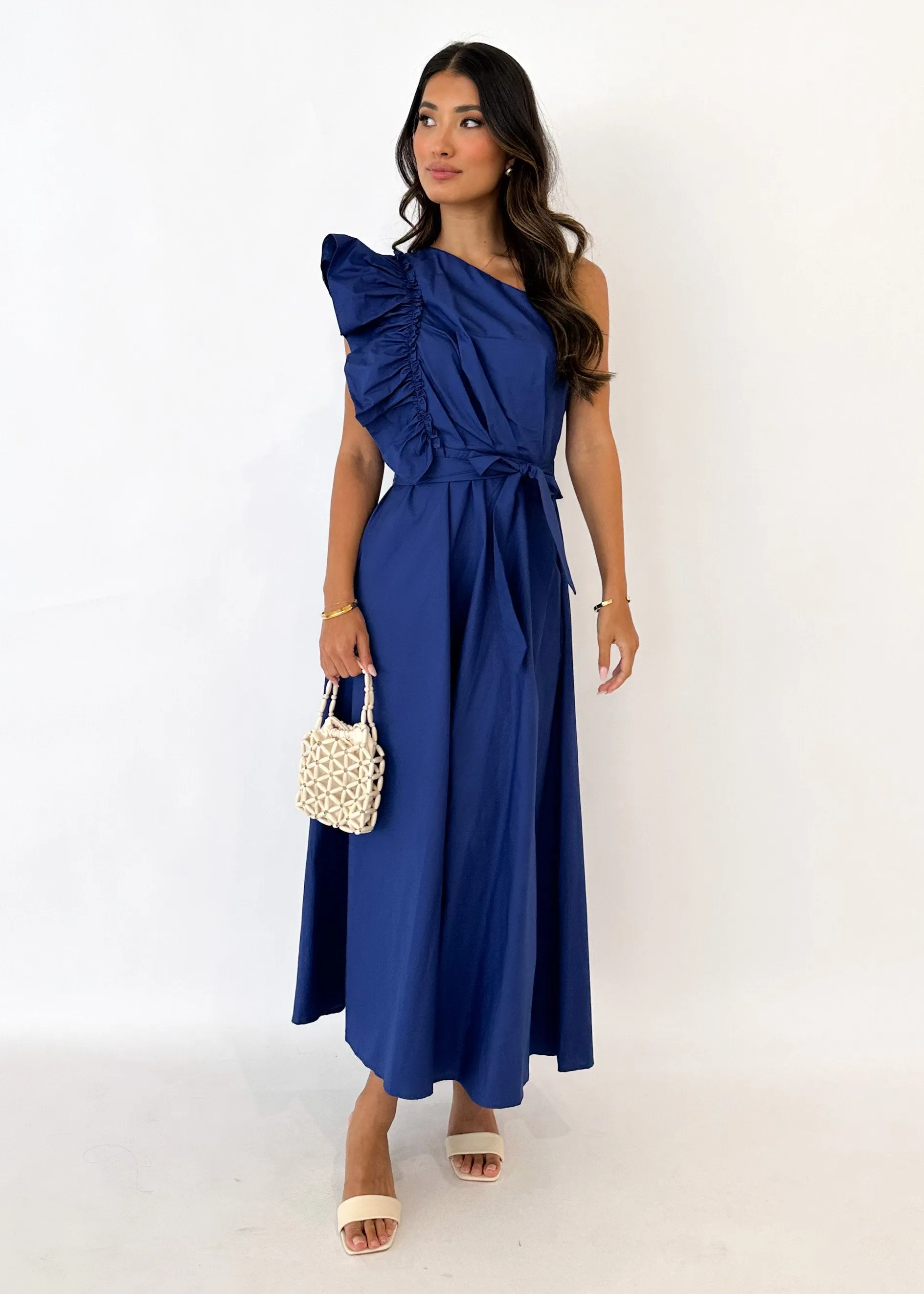 Rowler One Shoulder Midi Dress - Navy sold by Gingham & Heels product image thumbnail 3
