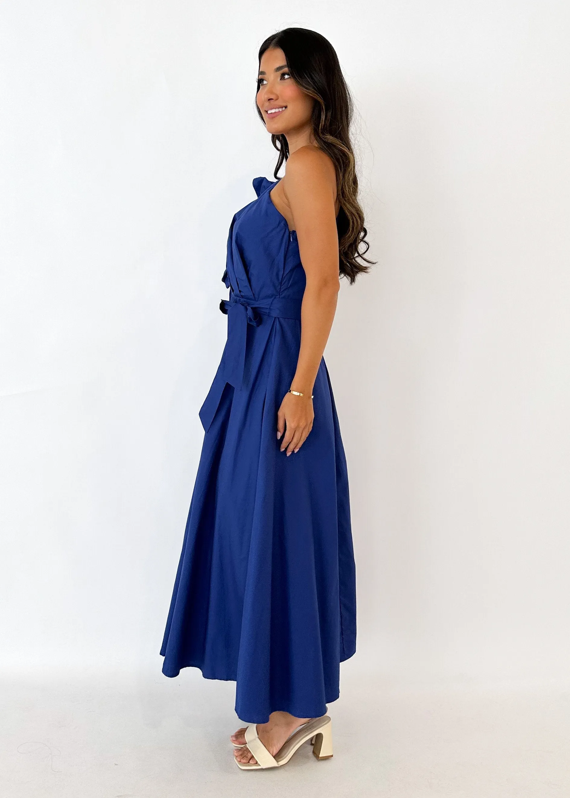 Rowler One Shoulder Midi Dress - Navy sold by Gingham & Heels product image thumbnail 4