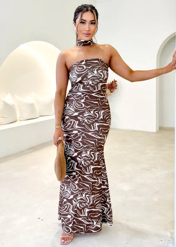 Noelle Maxi Dress - Brown Swirl sold by Gingham & Heels