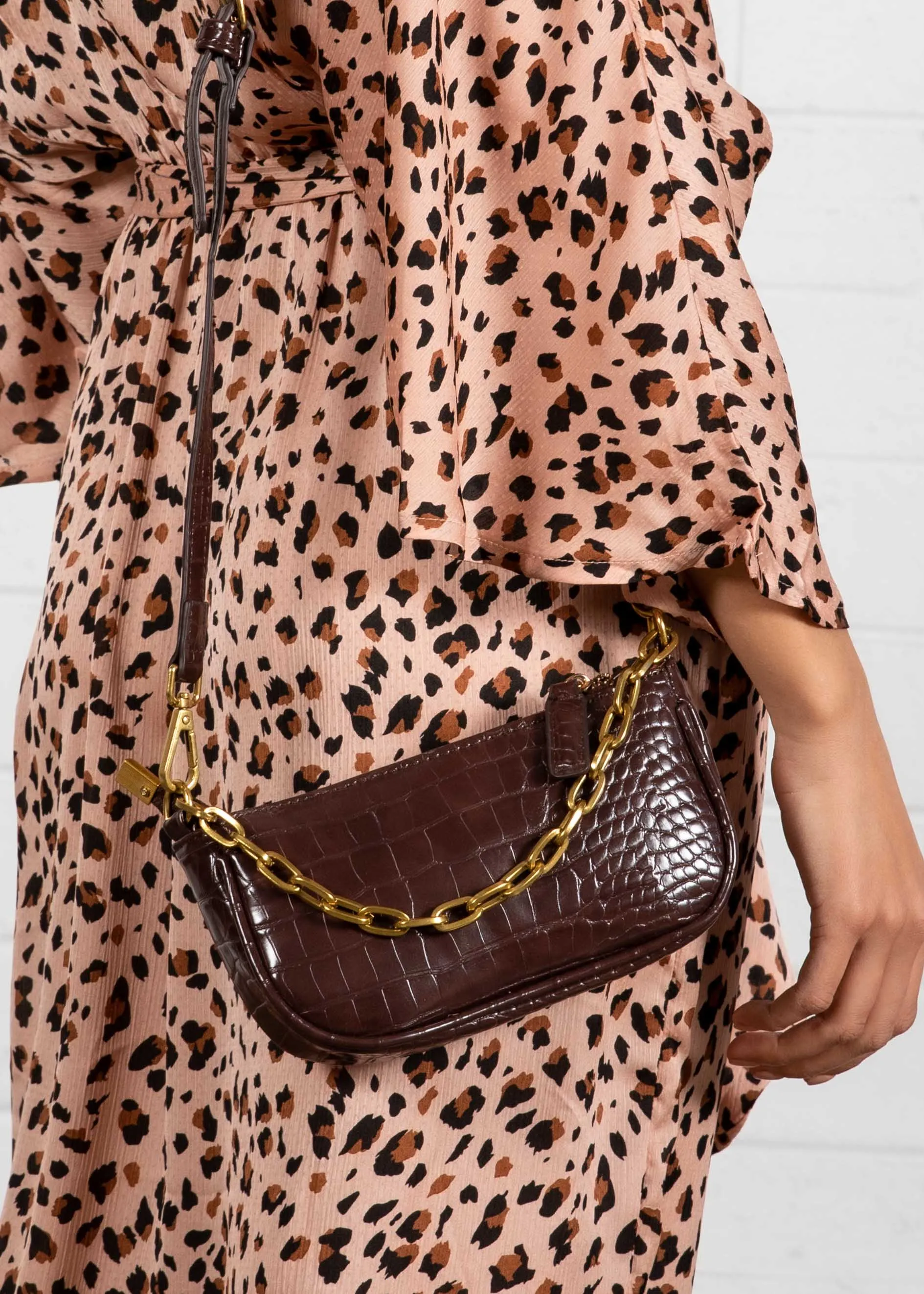 Wavy Mini Chain Bag - Coffee sold by Gingham & Heels