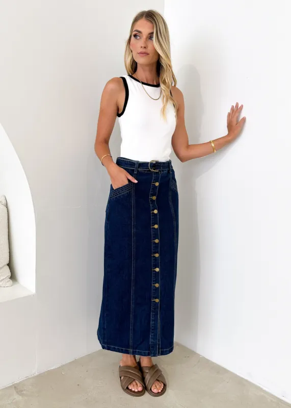 Karriah Denim Maxi Skirt - Indigo sold by Gingham & Heels