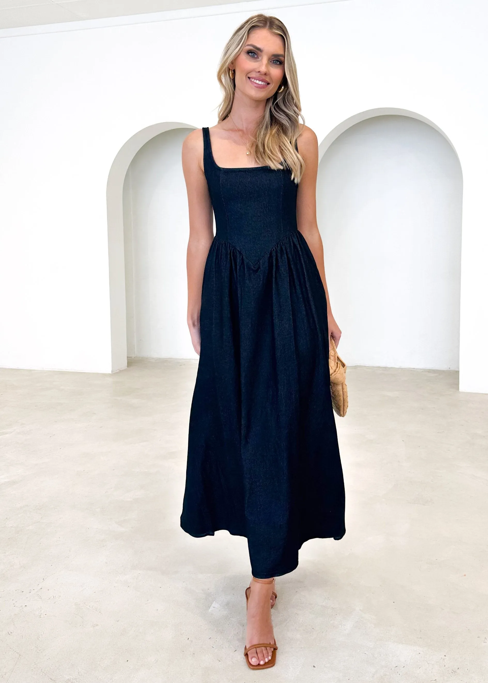 Thalassa Stretch Denim Maxi Dress - Black Denim sold by Gingham & Heels product image thumbnail 3