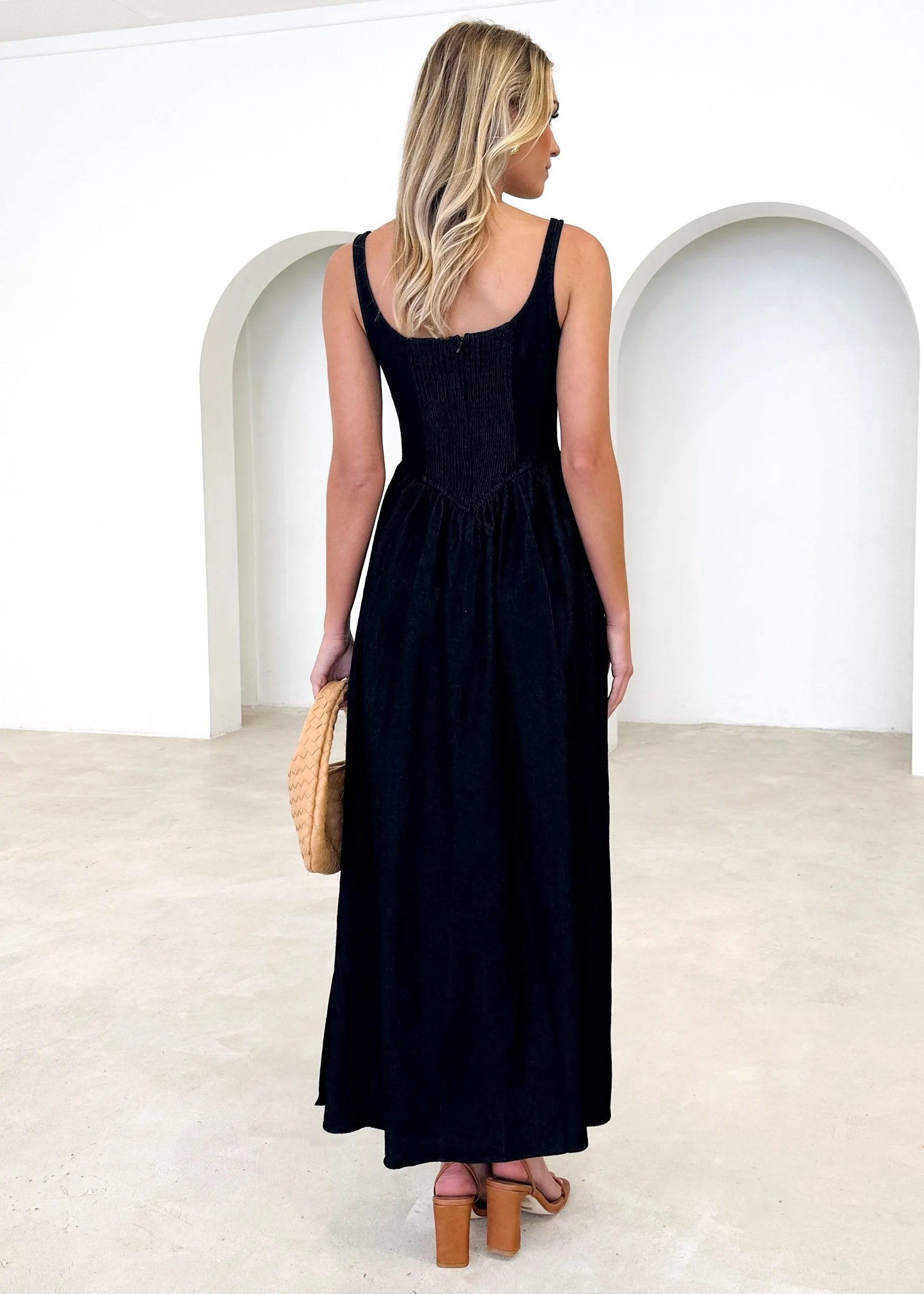 Thalassa Stretch Denim Maxi Dress - Black Denim sold by Gingham & Heels product image thumbnail 5