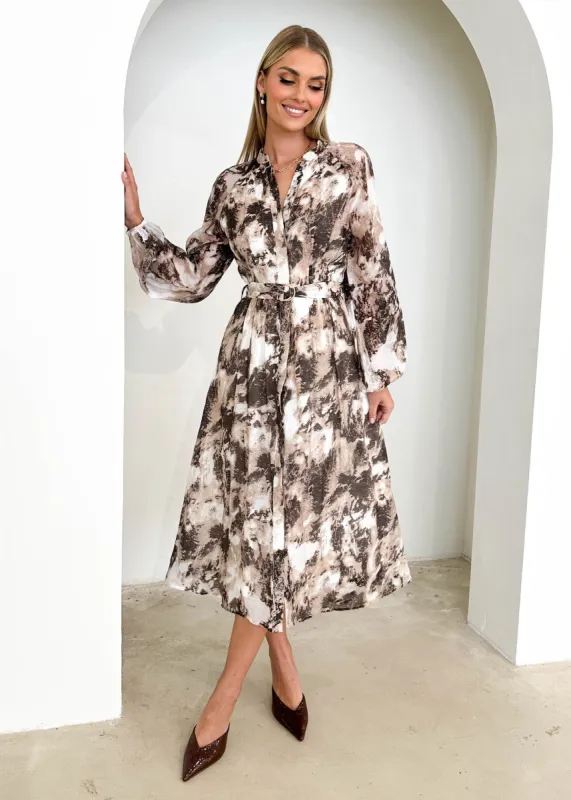Beckra Midi Dress - Coffee Marble sold by Gingham & Heels