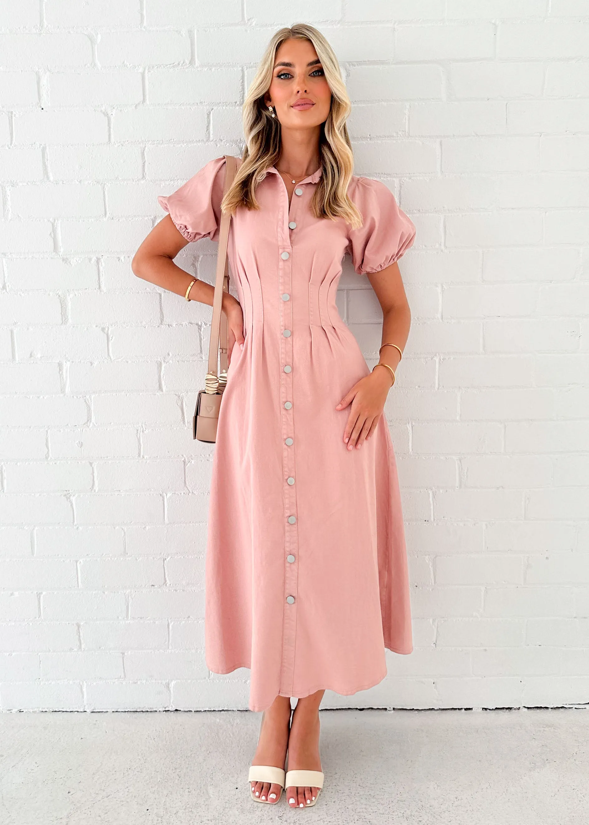 Acer Denim Midi Dress - Blush sold by Gingham & Heels