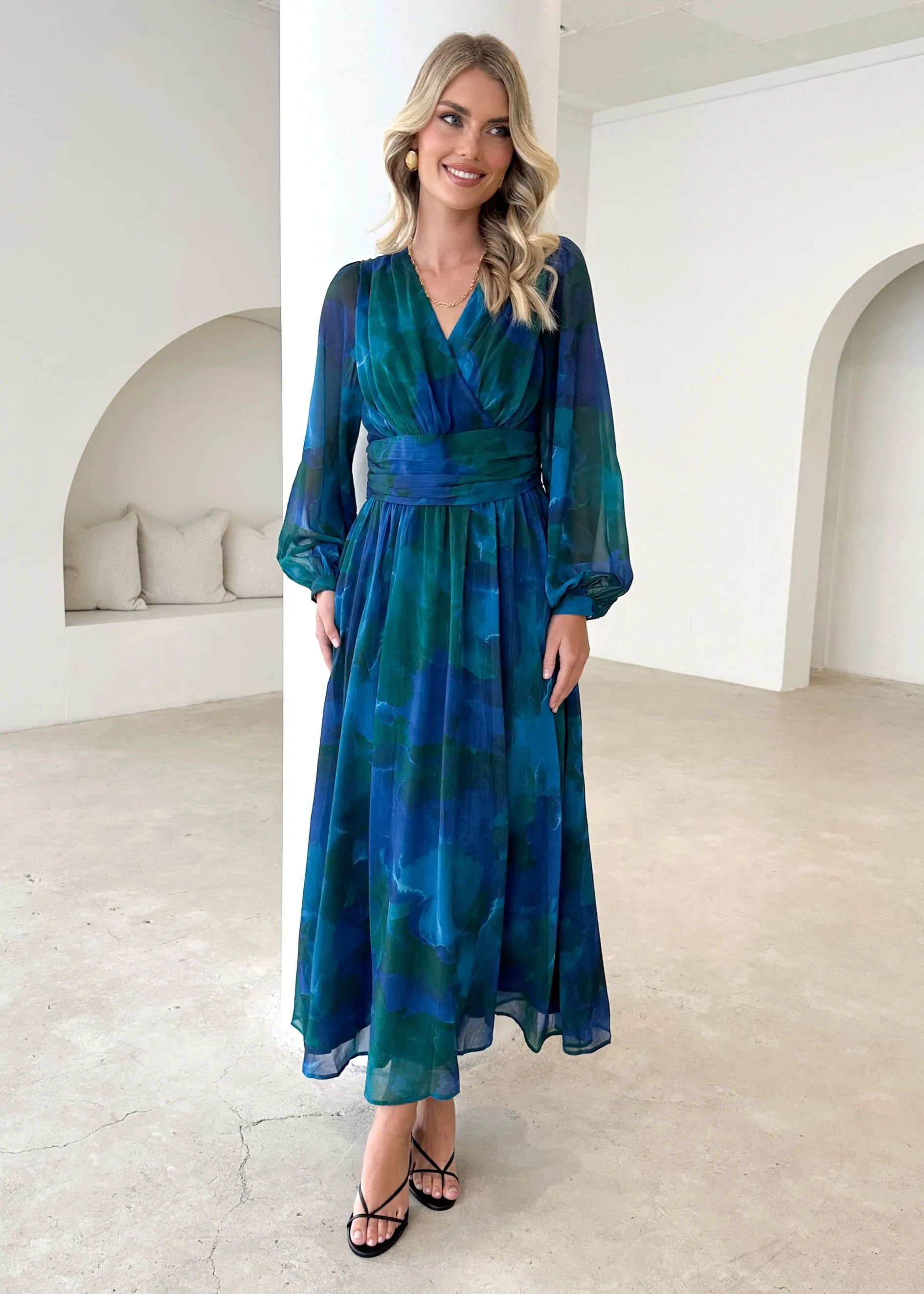 Amelle Maxi Dress - Blue Watercolour sold by Gingham & Heels product image thumbnail 4