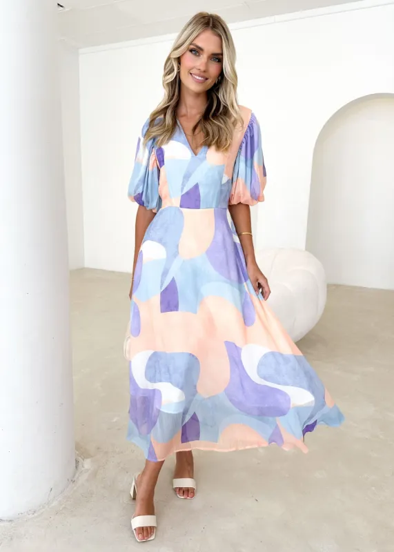Ballentine Maxi Dress - Lavender Geo sold by Gingham & Heels