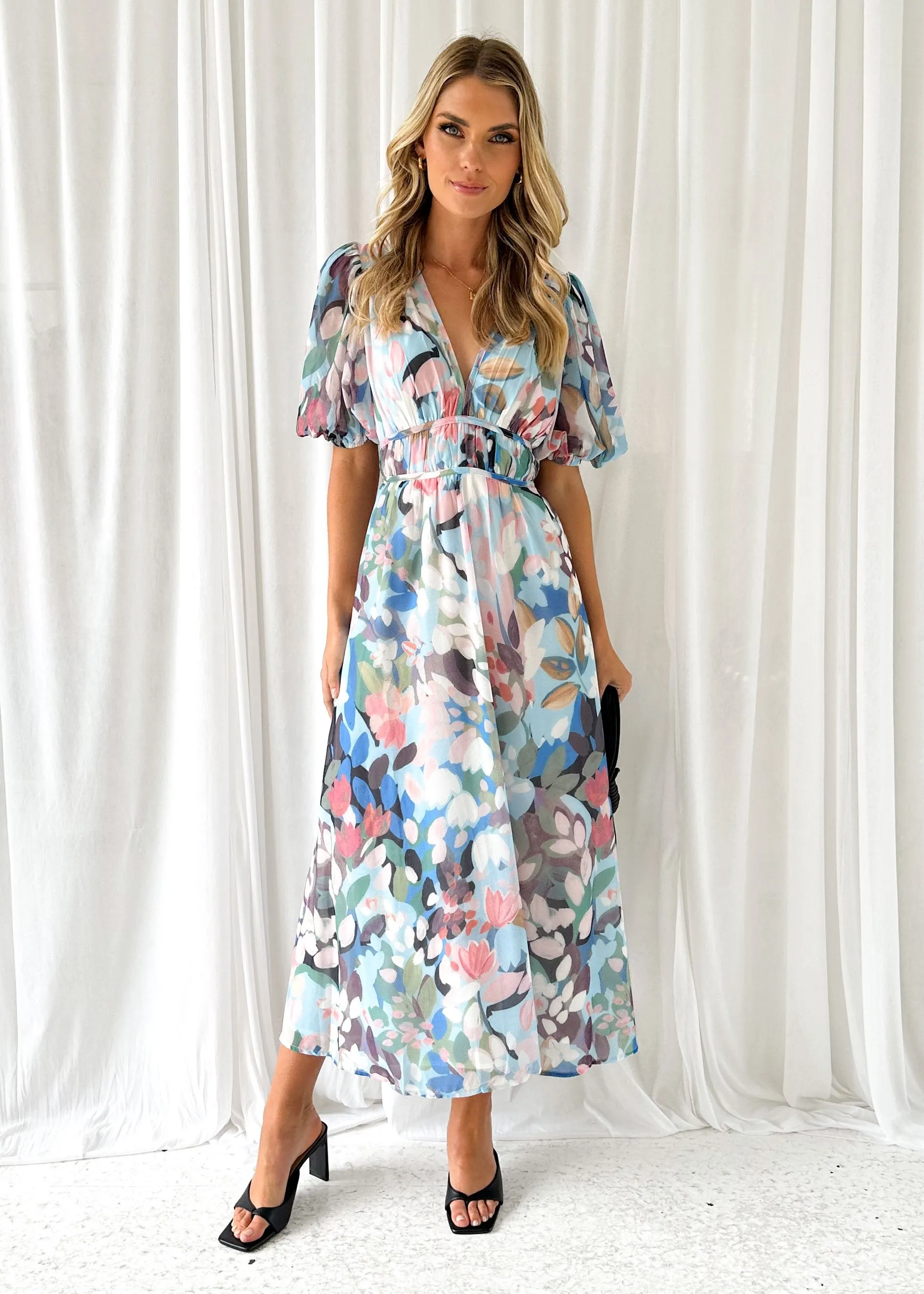 Zanette Midi Dress - Powder Blue Floral sold by Gingham & Heels product image thumbnail 3