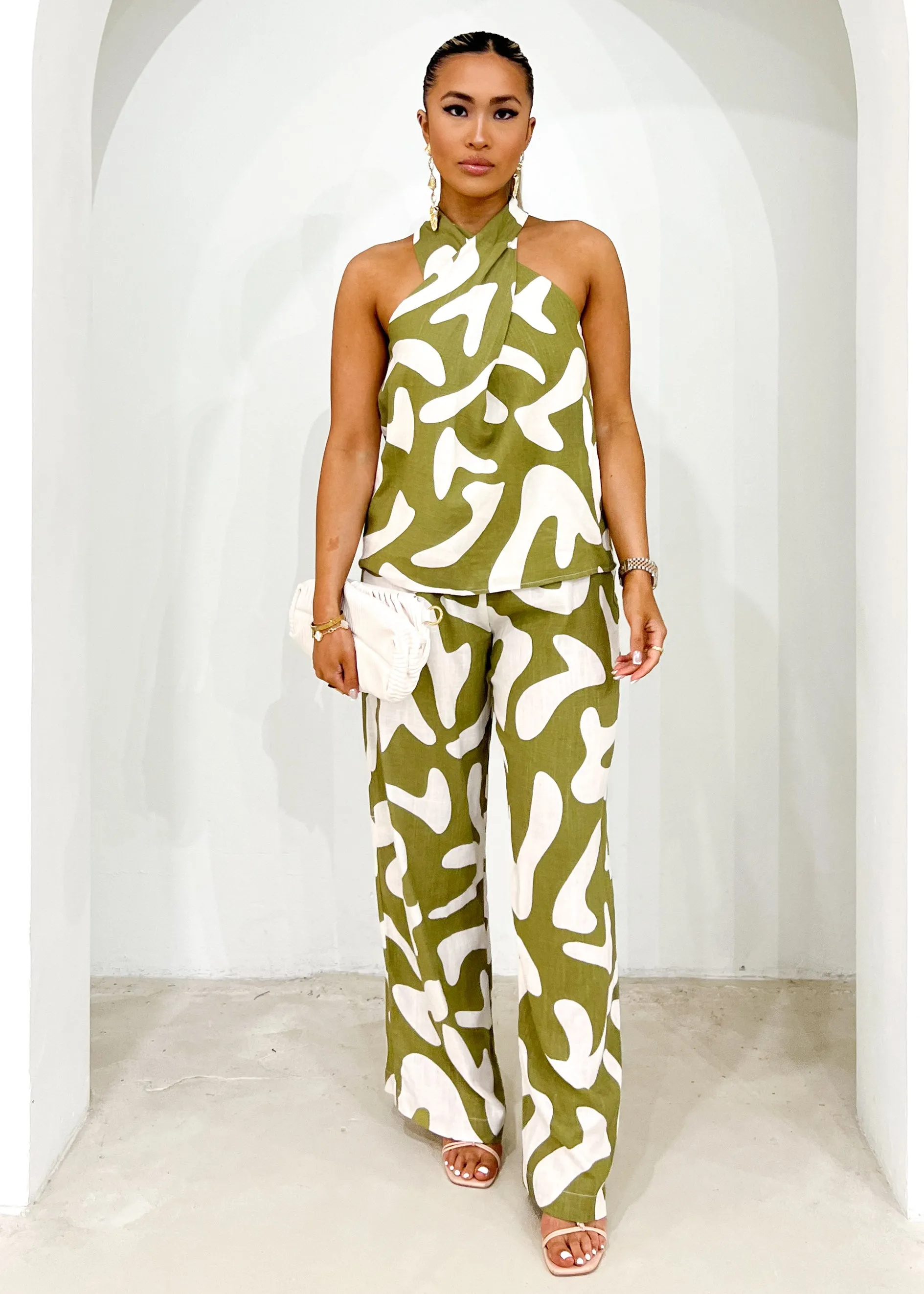 Xanita Linen Blend Top - Olive Vacation sold by Gingham & Heels