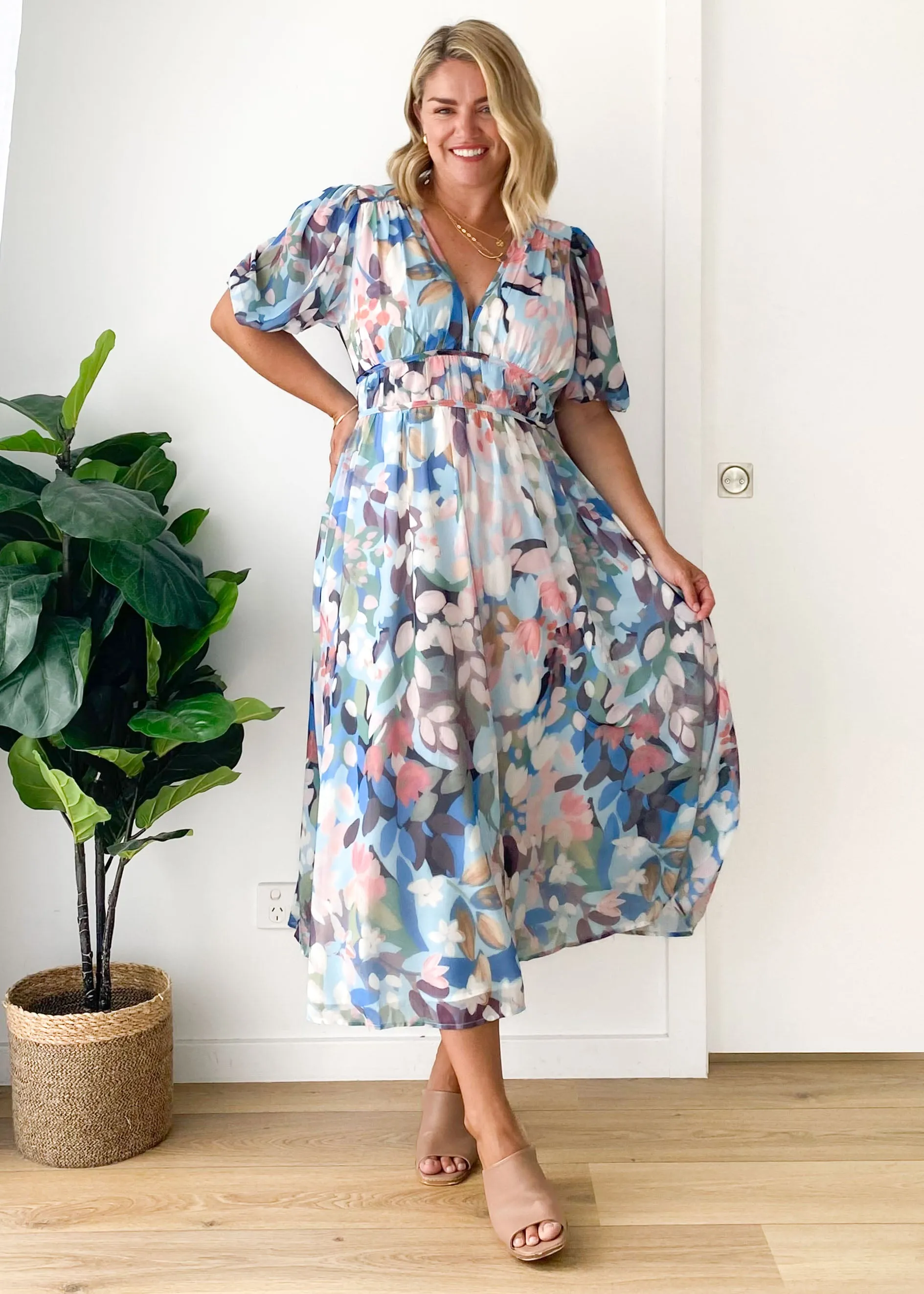 Zanette Midi Dress - Powder Blue Floral sold by Gingham & Heels product image thumbnail 4