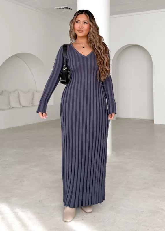 Jelsoe Knit Midi Dress - Steel Blue sold by Gingham & Heels