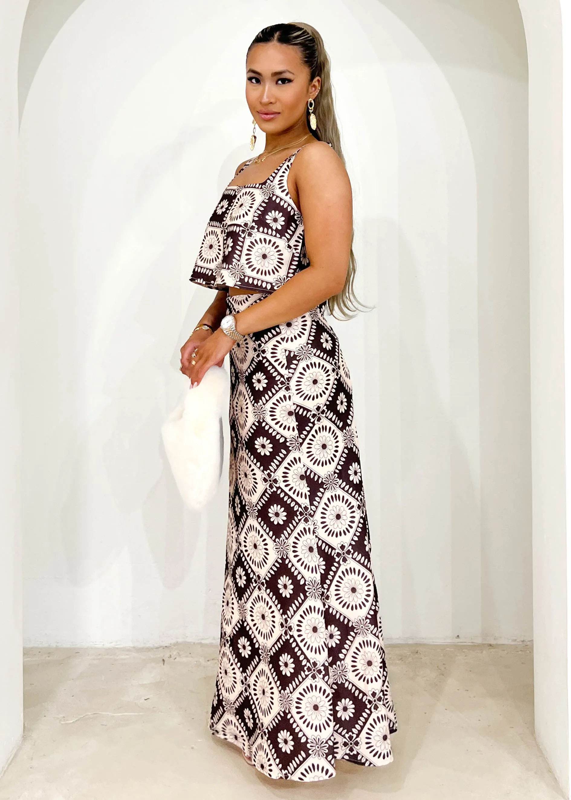 Mello Midi Skirt - Brown Flowers sold by Gingham & Heels product image thumbnail 4